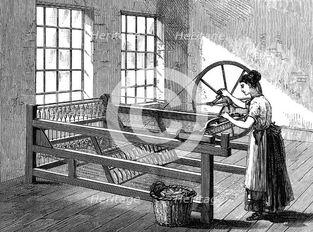 Woman using a Spinning Jenny, c1880. Artist: Unknown