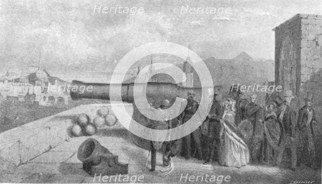 'Queen Victoria's first visit to Scotland, 1842: Inspecting 'Mons Meg' at Edinburgh Castle', (1901). Creator: Unknown.