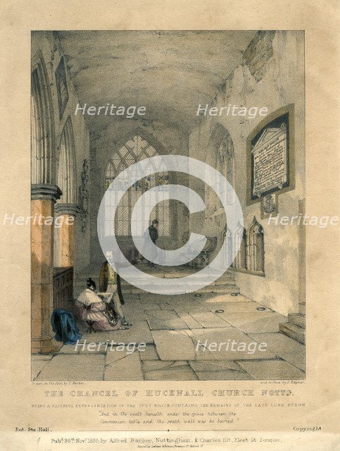 The chancel of Hucknall Church, Nottinghamshire, 1835. Artist: S Rayner