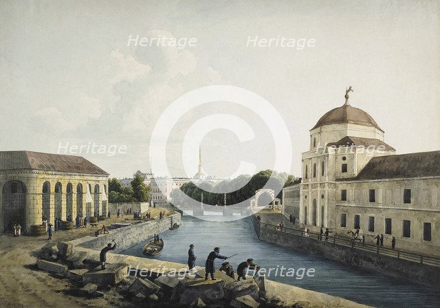 View of the Moika River by the Imperial stables, St Petersburg, Russia, 1809.  Artist: Andrej Martynoff