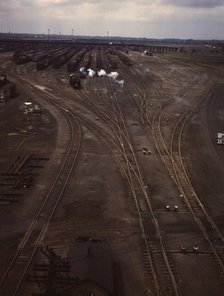 General view of one of the departure yards at C & NW RR's Proviso yard, Chicago, Ill., 1943. Creator: Jack Delano.