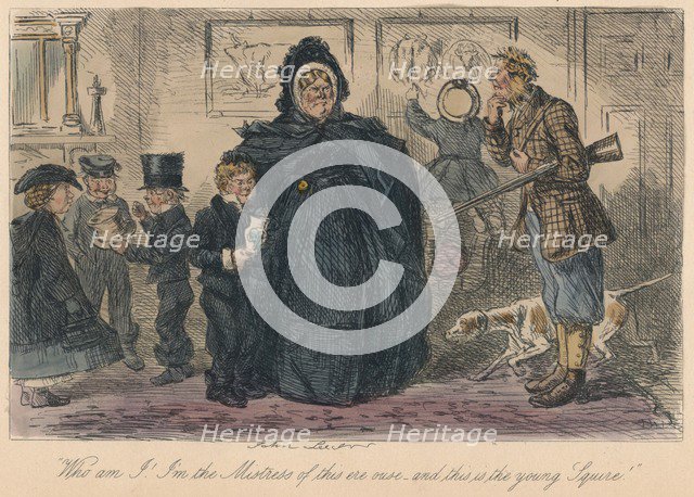 Who am I! I'm the Mistress of this ere ouse, and this is the young Squire!, 1865. Artist: John Leech.