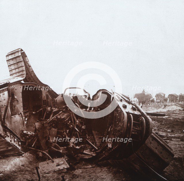 Ripped open tank, Champagne, northern France, c1914-c1918. Artist: Unknown.