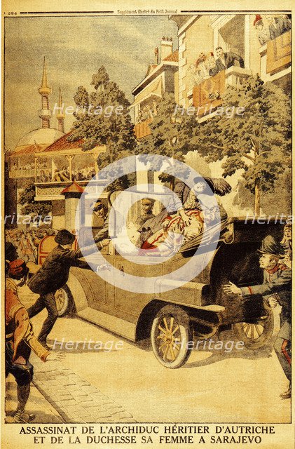 The Assassination of Archduke Franz Ferdinand of Austria and his wife, Duchess Sophia, by Gavrilo Pr Artist: Anonymous  