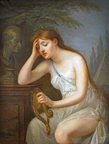 Muse of poetry mourning the death of Voltaire (La Muse de la poésie pleurant la mort de..., 1785. Creator: Brossard de Beaulieu, Geneviève (1755-1835).
