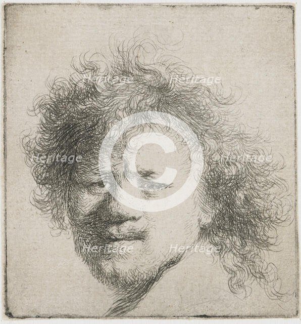 Self-portrait with long bushy hair: head only, ca 1631. Creator: Rembrandt van Rhijn (1606-1669).
