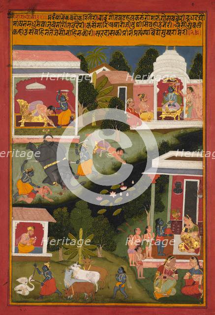 Krishna as the Destroyer of Demons, page from Surdas's Sursagar, c. 1700. Creator: Unknown.