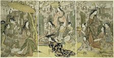 Picture of Hideyoshi and his Five Wives Viewing Cherry Blossoms at Higashiyama..., Japan, c.1803/04. Creator: Kitagawa Utamaro.