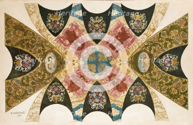 Design for a ceiling mural for the State Bank in Nizhny Novgorod , 1913.
