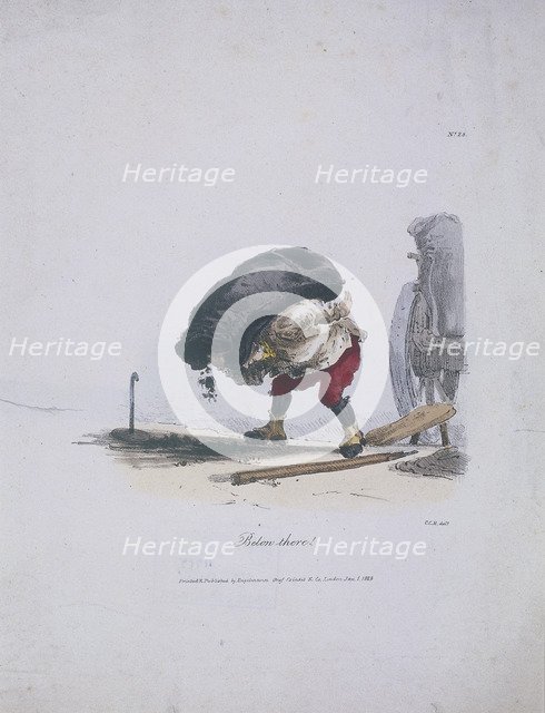 'Below there!', Cries of London, 1828. Artist: Engelmann, Graf, Coindet and Company