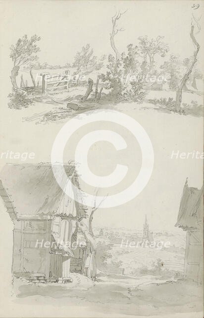 Fenced pasture and a cityscape, c.1780-c.1800. Creator: Bernhard Heinrich Thier.