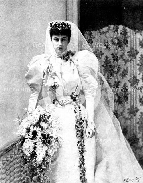 Lady Edith Ward (Lady Wolverton) in her bridal dress, 1895. Creator: Russell & Sons.