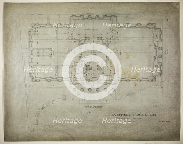 T.B. Blackstone Memorial Library, Chicago, Illinois, Main Floor Plan, 1901. Creator: Solon Spencer Beman.