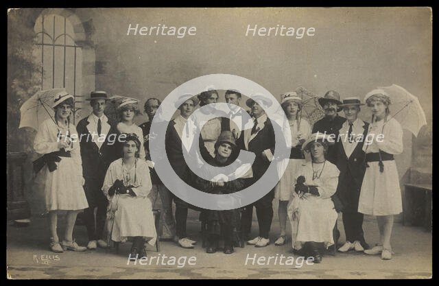Servicemen in Malta performing a play, some in drag, c1918. Creator: R Ellis.