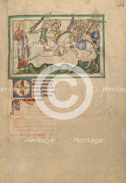 The Battle between the Horsemen and the Beast; Dyson Perrins Apocalypse, about 1255-1260. Creator: Unknown.