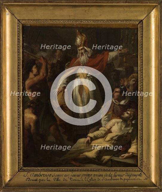 Sketch for the church of Saint-Ambroise : St Ambrose saving a young priest...c.1819. Creator: Pierre Antoine Augustin Vafflard.