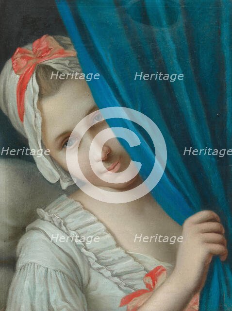 Girl peeking out from behind a curtain. Creator: Rotari, Pietro Antonio (1707-1762).