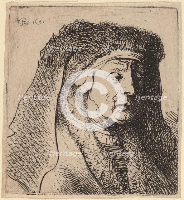 Bust of an Old Woman in a Furred Cloak and Heavy Headdress, 1631. Creator: Rembrandt Harmensz van Rijn.