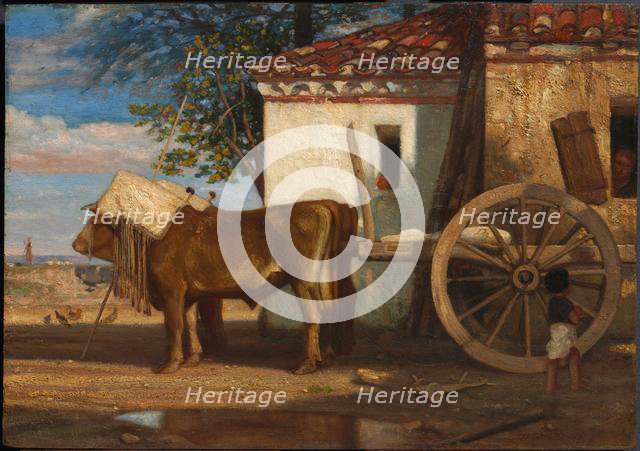 Oxen before a Farmhouse at Le Verrier, c. 1853. Creator: Alexandre-Gabriel Decamps (French, 1803-1860).