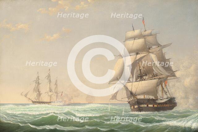 The United States Frigate "President" Engaging the British Squadron, 1815, 1850. Creator: Fitz Hugh Lane.