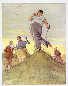 Large man standing on a hill, calling Fore!, c1930s. Artist: Unknown