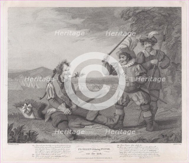 Fluellen Making Pistol Eat the Leek (Shakespeare, Henry V, Act 5, Scene 1), August 1, 1795. Creator: Robert Mitchell Meadows.