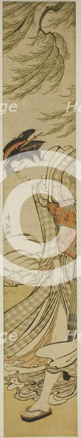 Courtesan Walking Under a Willow Tree on a Breezy Day, c. 1783. Creator: Torii Kiyonaga.