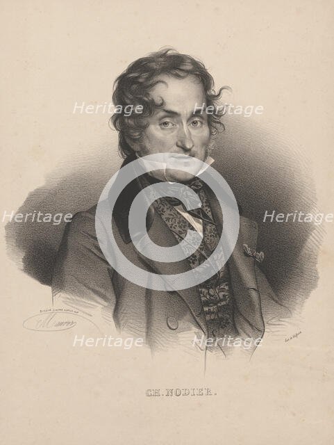 Portrait of the author Charles Nodier (1780-1877), 1830. Creator: Delpech, François Séraphin (1778-1825).