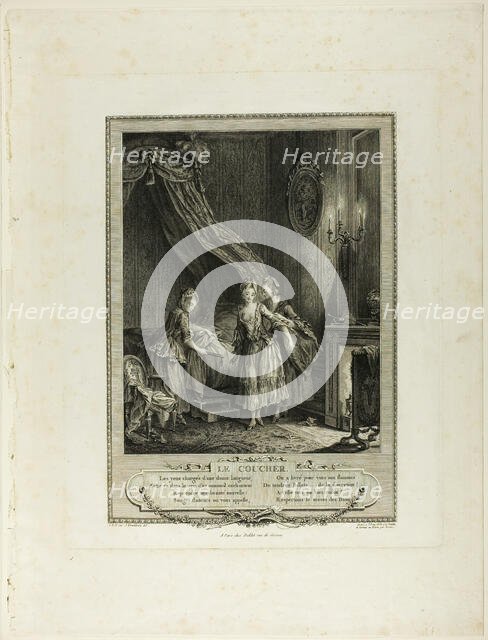 Going to Bed, from Monument du Costume Physique et Moral de la fin du Dix-huitième siècle, 1774. Creator: Antoine Jean Duclos.