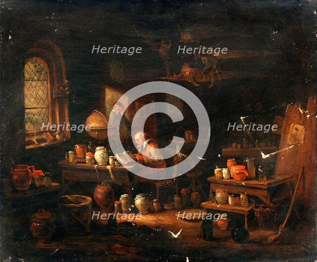An alchemist or apothecary in his laboratory, c1680s. Creator: Egbert van Heemskerck I.