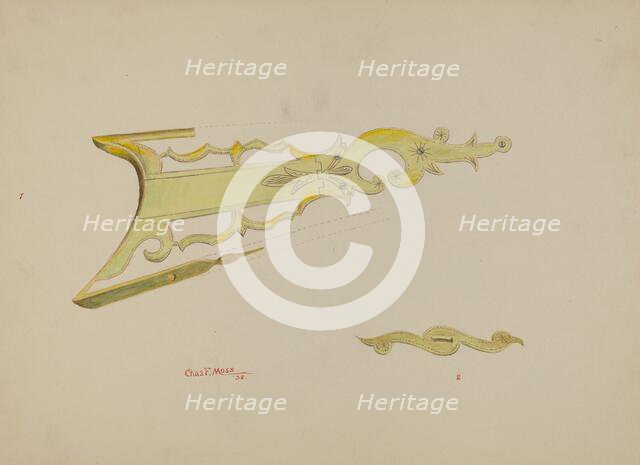 Patch Pocket, Butt Plate & Stock on Ky. Rifle, 1938. Creator: Charles Moss.