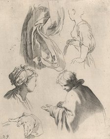 Figure Studies, from Drawing Book, 1650-56. Creator: Frederick Bloemaert.