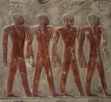 Polychrome relief depicting four young men..., Mastaba of Mereruka, Saqqara, Egypt, 2340 BC (2003). Creator: Unknown.