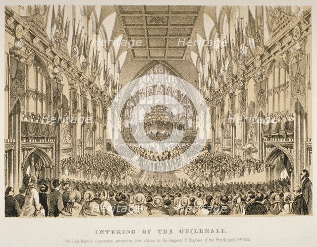 Interior of the Guildhall, City of London, 1855. Artist: Anon