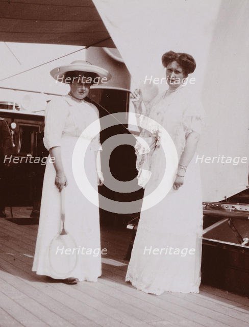 Anna Alexandrovna Vyrubova (left) with Empress Alexandra Fyodorovna of Russia, 1912-1913. Artist: Anonymous  