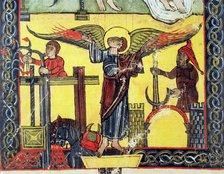 Harvest, grape harvest and the winepress of the wrath of God, detail, miniature in the 'Beatus of…