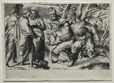 Silenus and King Midas, mid 16th century. Creator: Giulio Bonasone (Italian, c. 1510-aft 1576).