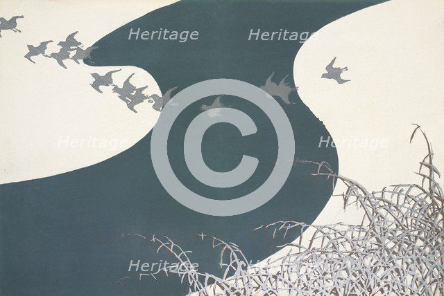 Fuyu No Kawa, from Momoyo-gusa (The World of Things) Vol III, pub.1910 (colour block woodcut)