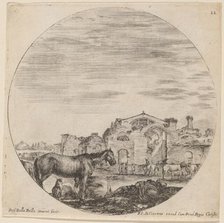 Baths of Diocletian and Shepherd Sleeping, 1646. Creator: Stefano della Bella.