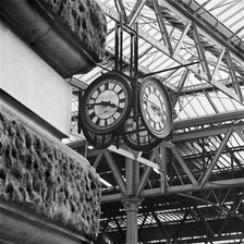 Clock at Waterloo Station, London, 1960-1972. Artist: John Gay