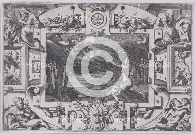 Medea and Her Chariot Drawn by Dragons (Echevellée et nue par nuit brune, en lieu désert i..., 1563. Creator: Rene Boyvin.