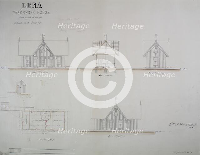 Lena Passenger House, Lena, Illinois, Plan, Elevations, and Sections, 1873. Creator: James Nocquel.