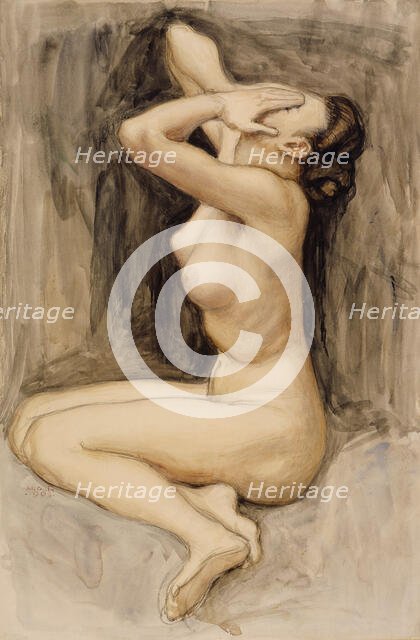 Despair, study for the "By the River of Tuonela", Jusélius Mausoleum, 1903. Creator: Akseli Gallen-Kallela.