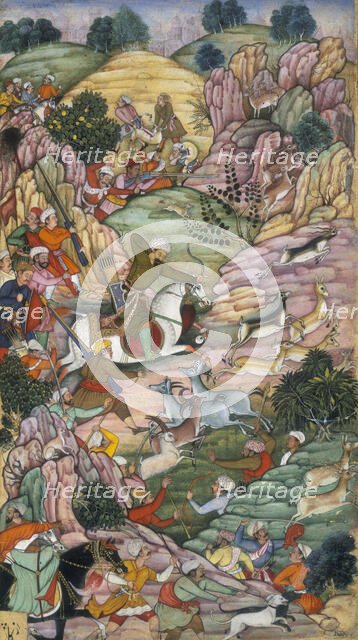 Babur hunting deer between 'Ali Shang and Alangar near Kabul, Afghanistan, 1520. Creator: Paras.