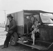 Family, one month from South Dakota, now on the road..., Tulelake, Siskiyou County, California, 1939 Creator: Dorothea Lange.