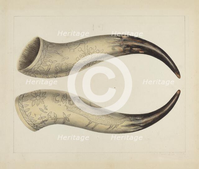 Powder Horn, c. 1938. Creator: Annie B Johnston.