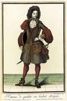Recueil des modes de la cour de France, 'Homme de Qualité en Habit d'Éspée', 1687. Creator: Nicolas Arnoult.