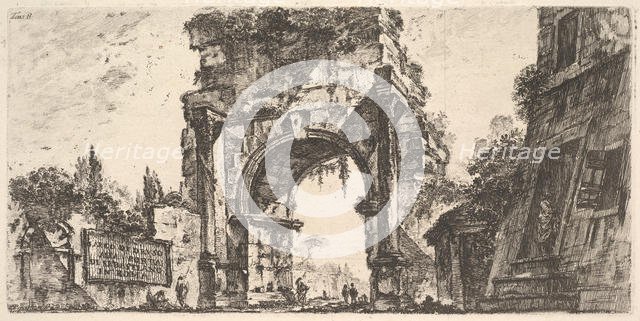 Plate 8: Arch of Drusus at the Porta S. Sebastiano in Rome (Arco di Druso alla Porta d..., ca. 1748. Creator: Giovanni Battista Piranesi.