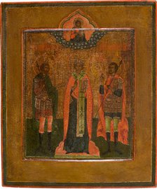Saints Menas, Nikita of Novgorod and John the Warrior, First quarter of 19th century. Artist: Russian icon  