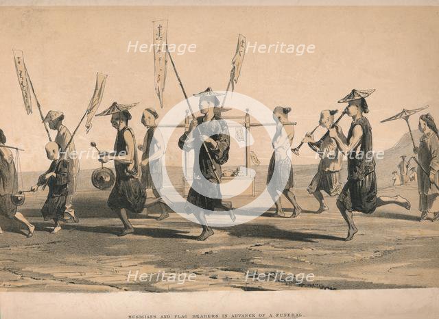 'Musicians and Flag Bearers in advance of a funeral', c1860. Creator: M & N Hanhart.